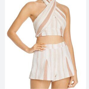 Red Carter high waist striped shorts in cocoa